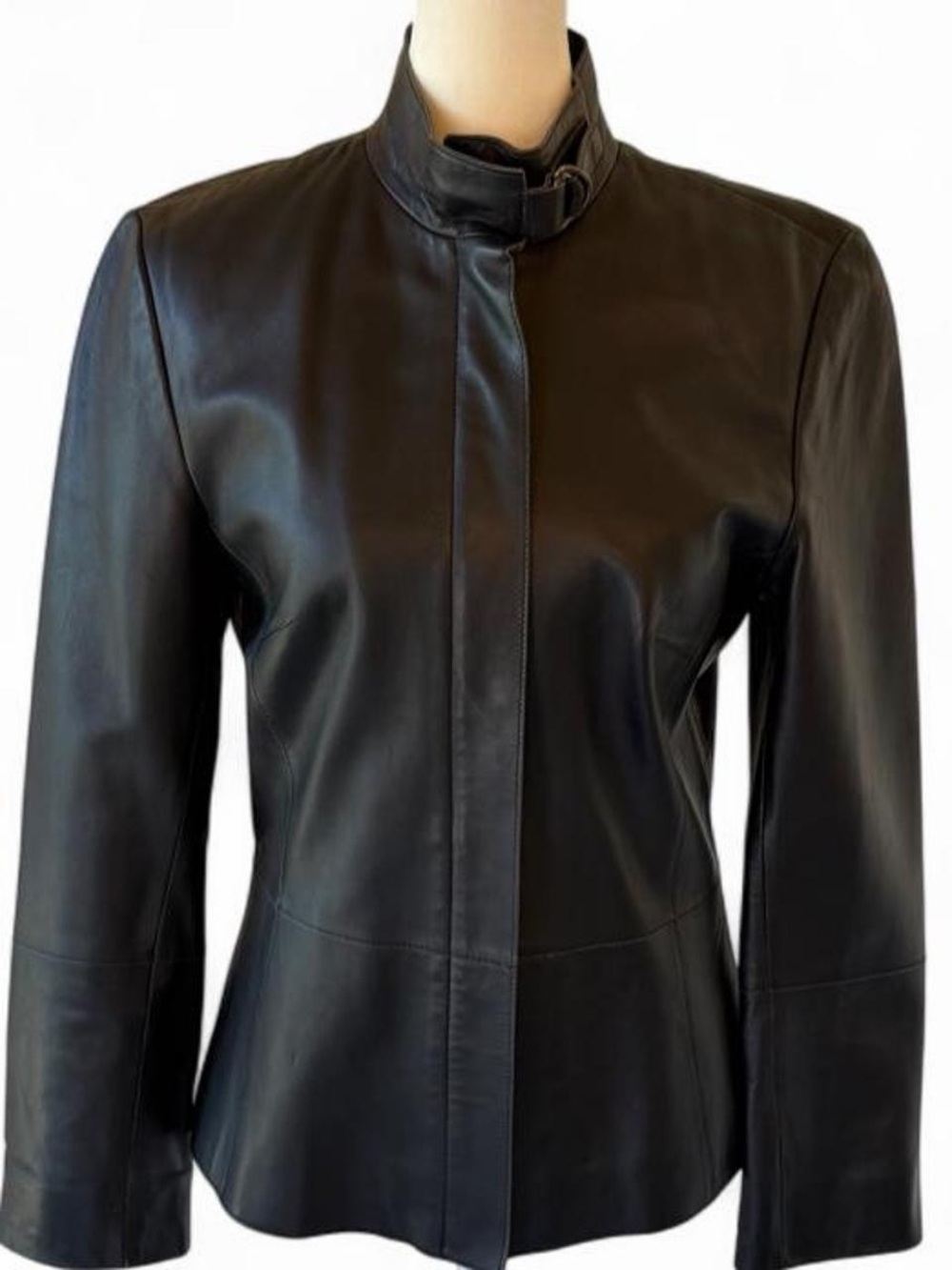 Vintage John Carlisle Genuine Black Leather Buckle Neck Moto Jacket - small